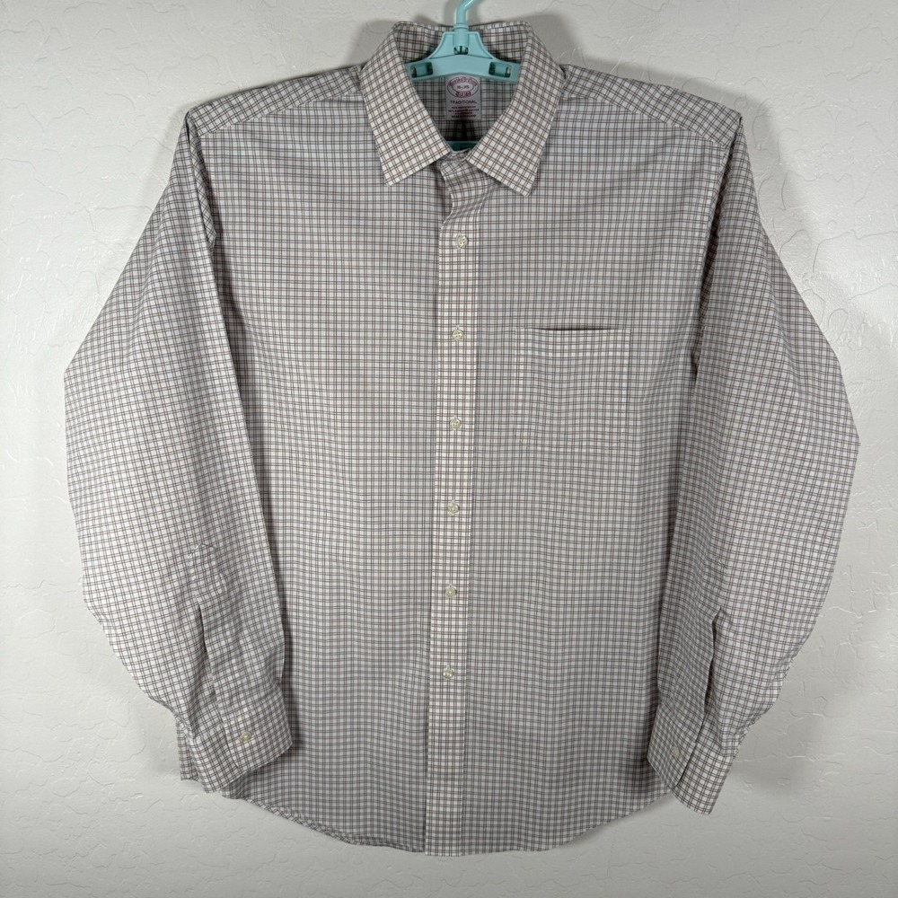 Brooks Brothers Shirt Mens 16‎ - 35 White Yellow Traditional Non Iron Stretch